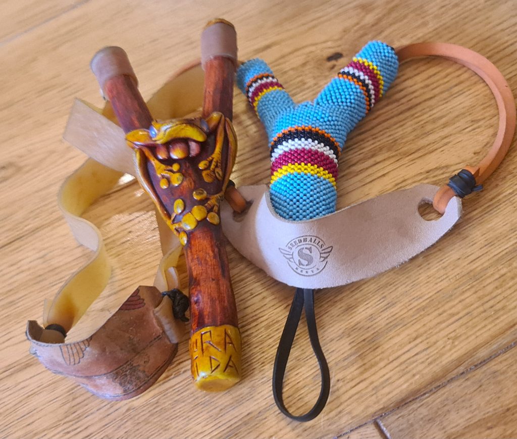 Bigger than a Keyring but still ornamental! Ethic slingshots from Kenya and Costa Rica!